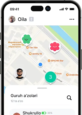 Best Tracker ilovasida guruh boshqaruvi interfeysi